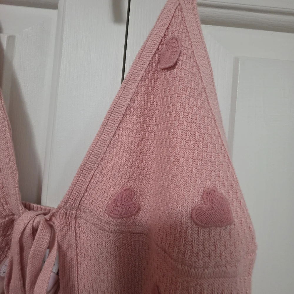 Social Tourist Pink Heart Halter Top Knit Size Small - Picture 6 of 9